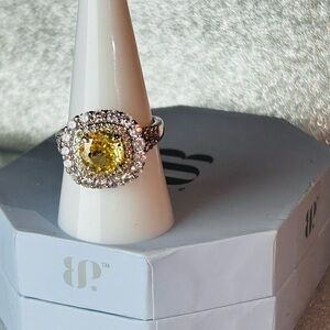 Bomb Party Lemon Cubic Zirconia Ring on Rhodium Plating Size 9 New RBP8203